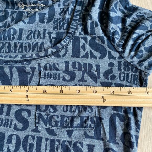 Vintage Y2K Guess Logo Print Top Women Size M Navy Fitted Paper Thin Half Sleeve - Picture 7 of 10